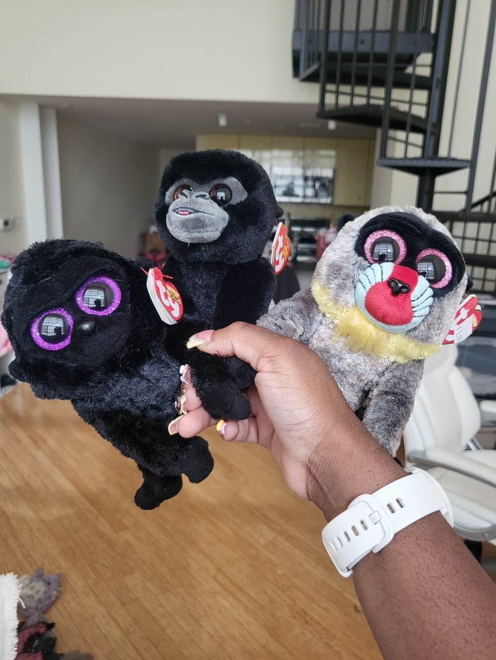 Ty Beanie Babies Plush Monkey Set - Bo, George & Wasabi 6.5"